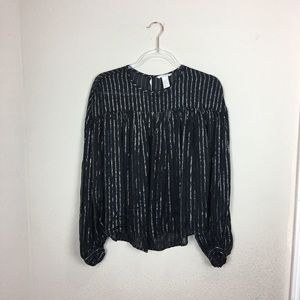 H&M | Black/Metallic Sheer Long Sleeve Crop Top